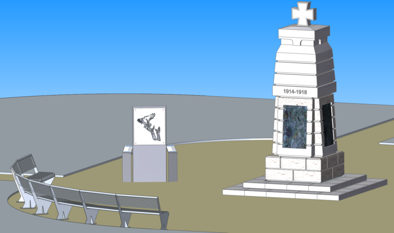Zeichnung vom neuen Kriegerdenkmal mit Mahnmal in Gingst